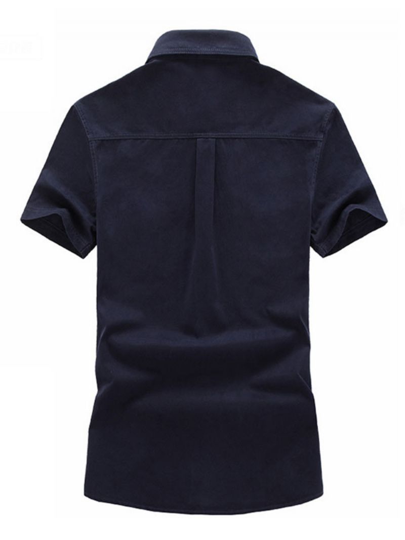 Afslappet Skjorte Til Mænd Turndown-krave Casual Asymmetrisk Patchwork Dark Navy Herreskjorter - Mørk Navy