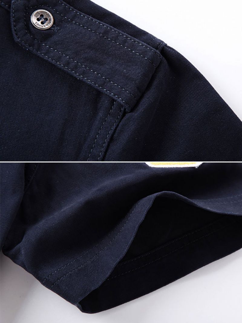 Afslappet Skjorte Til Mænd Turndown-krave Casual Asymmetrisk Patchwork Dark Navy Herreskjorter - Mørk Navy