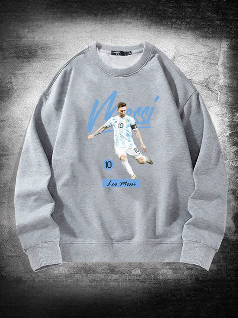 Argentina Messi Sweatshirt Med Lange Ærmer Til Mænd - Lysgrå