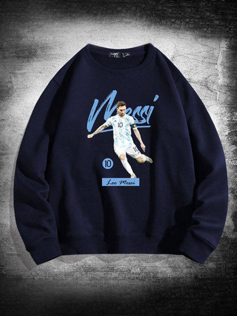 Argentina Messi Sweatshirt Med Lange Ærmer Til Mænd - Dybblå