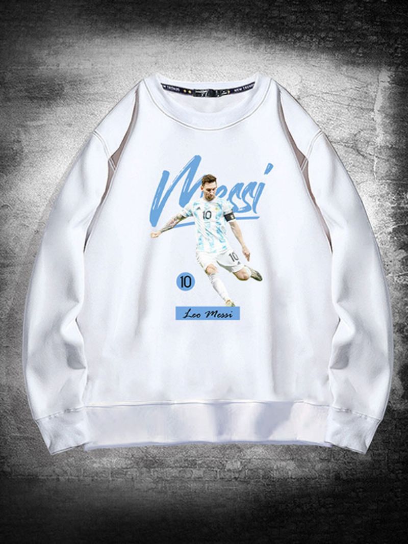 Argentina Messi Sweatshirt Med Lange Ærmer Til Mænd - Hvid