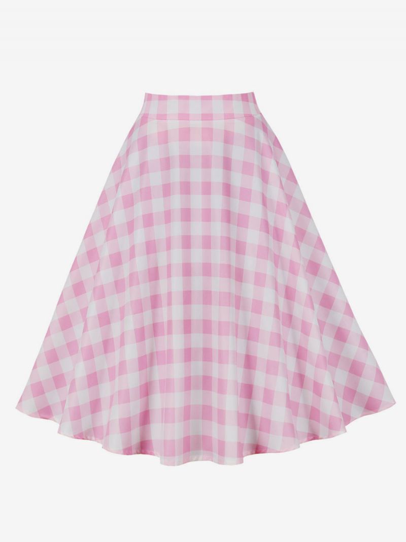 Barbie Pink Gingham Nederdel Plaid Mid-kalv Længde Kvinder Underdele