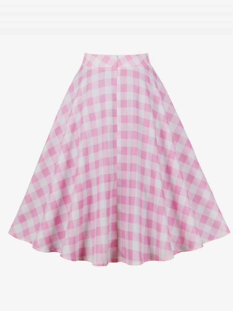 Barbie Pink Gingham Nederdel Plaid Mid-kalv Længde Kvinder Underdele - Lyserød