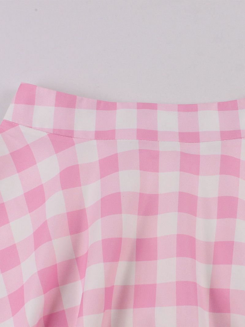 Barbie Pink Gingham Nederdel Plaid Mid-kalv Længde Kvinder Underdele - Lyserød