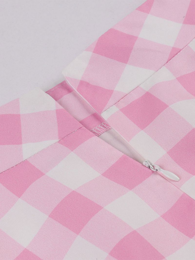 Barbie Pink Gingham Nederdel Plaid Mid-kalv Længde Kvinder Underdele - Lyserød