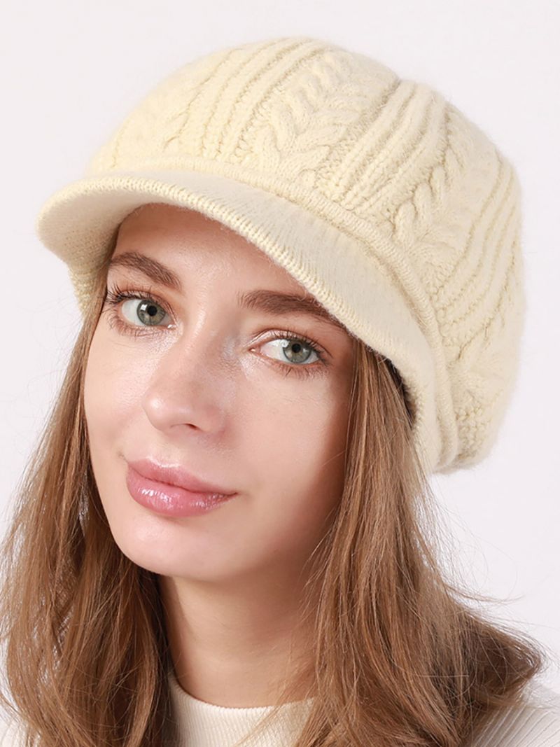 Baret Hat Strik Ensfarvet Daglig Casual Efterår Vinter Kasketter Til Kvinder - Beige