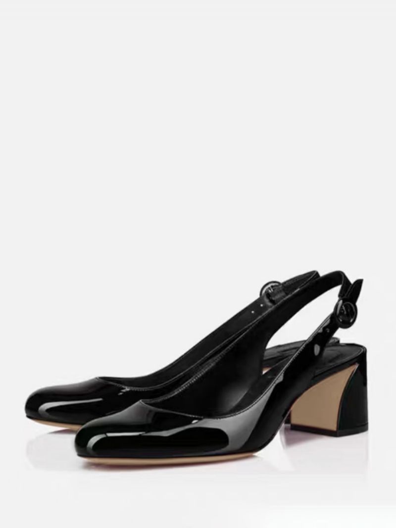 Black Block Heel Pumps Kvinder Square Toe Slingback