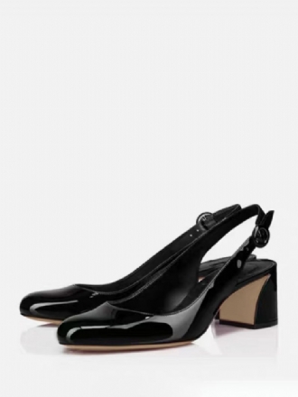 Black Block Heel Pumps Kvinder Square Toe Slingback