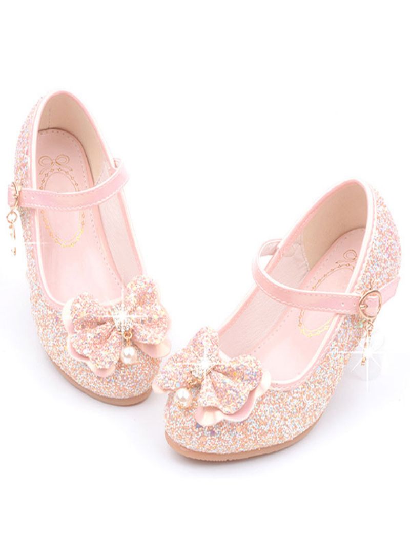 Blomsterpigesko Glitter Flower Mary Jane Flats - Pink