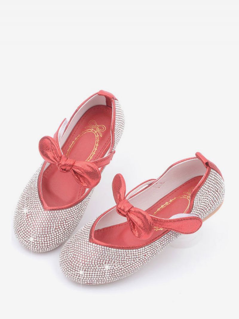 Blomsterpigesko Rhinestones Bowknot Flats - Rød