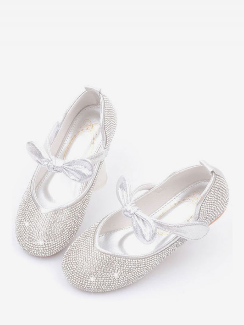 Blomsterpigesko Rhinestones Bowknot Flats - Sølv