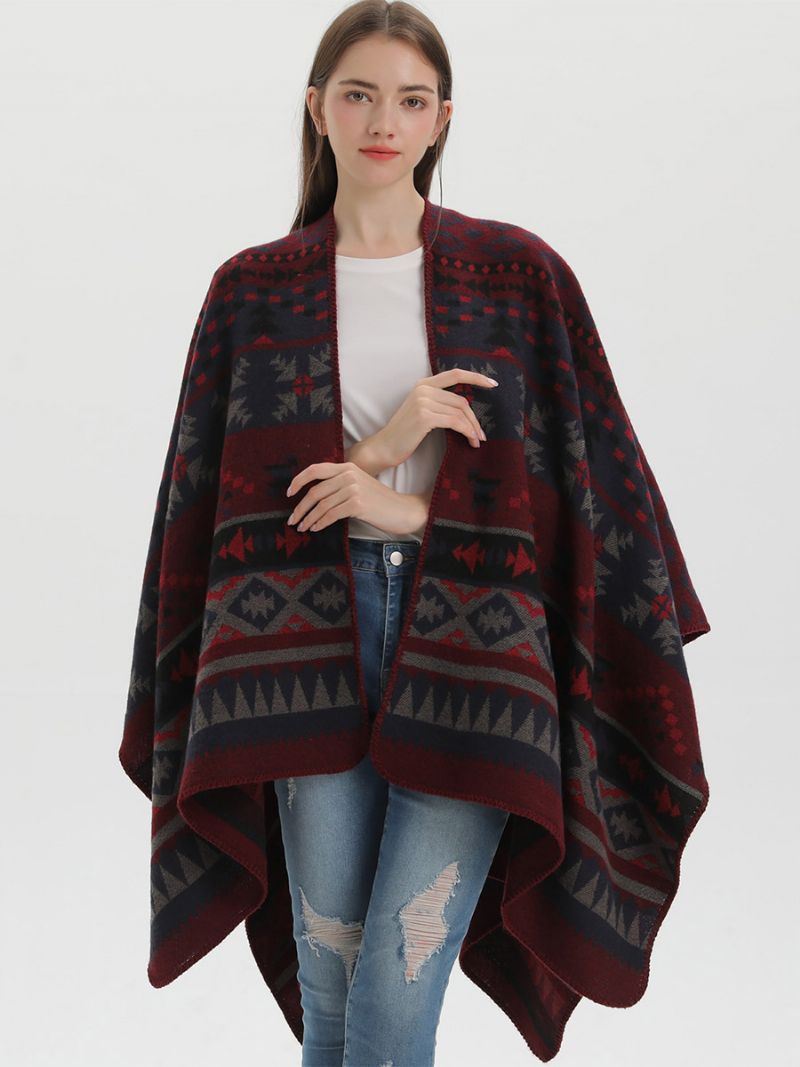 Bohemian Kvinders Kap Geometrisk Oversized Efterår Vinter Poncho