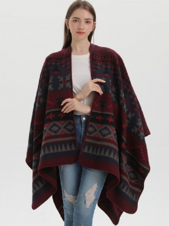 Bohemian Kvinders Kap Geometrisk Oversized Efterår Vinter Poncho