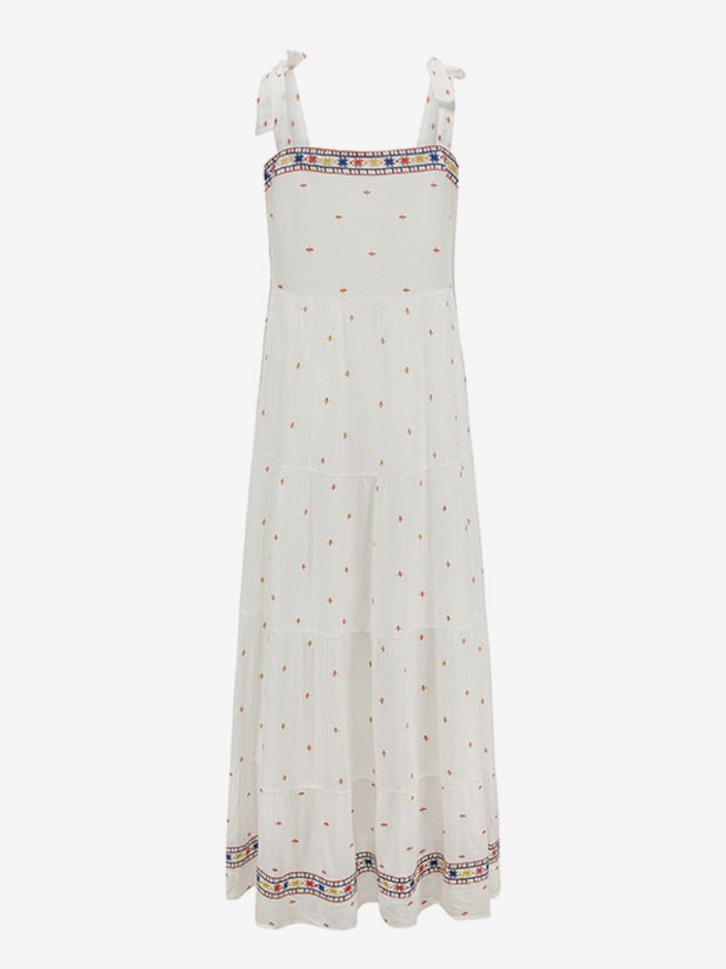 Boho Kjole Hvid Ærmeløs Bohemian Gypsy Beach Ferie Sommer Maxi Slip Shift Til Kvinder - Hvid