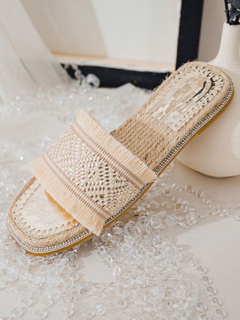 Boho Slide Sandaler Kvinder Chic Fringe Open Toe Sandal Hjemmesko - Lys Lys Gul