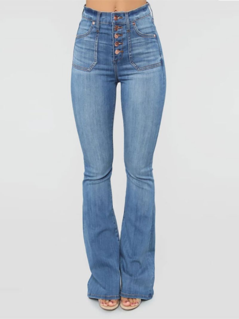 Bootcut-jeans Til Kvinder Mid Rise Spring Flare Bottoms - Lys Himmelblå