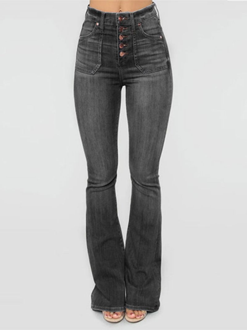 Bootcut-jeans Til Kvinder Mid Rise Spring Flare Bottoms - Sort