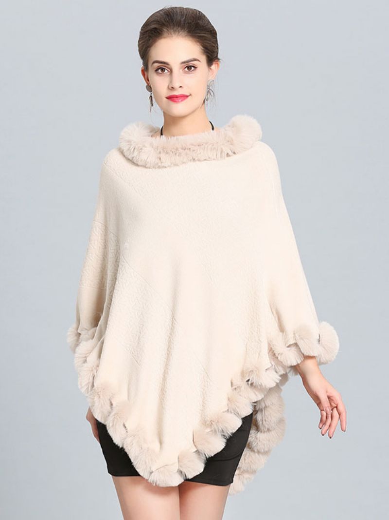 Bourgogne Poncho Fur Hem Cape Spring Overtøj Til Damer - Beige