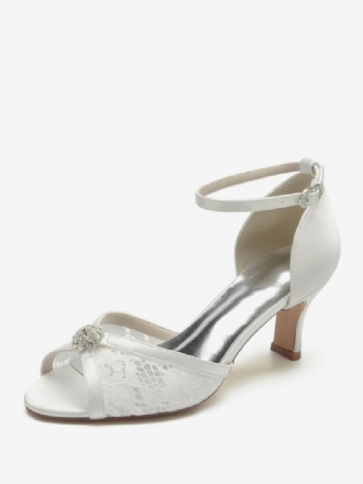 Brudesko Med Blonder Til Kvinder Peep Toe Rhinestones Chunky Heel