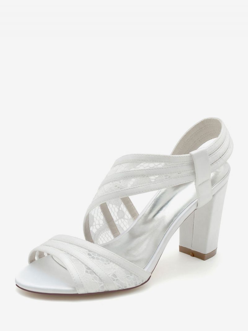 Brudesko Til Kvinder Broderede Blonder Peep Toe Chunky Heel