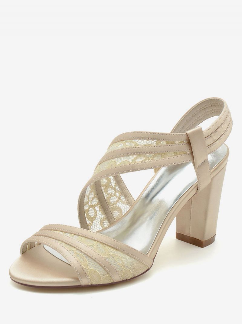 Brudesko Til Kvinder Broderede Blonder Peep Toe Chunky Heel - Champagne