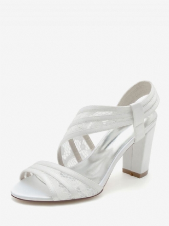 Brudesko Til Kvinder Broderede Blonder Peep Toe Chunky Heel