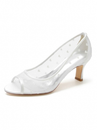 Brudesko Til Kvinder Broderet Mesh Peep Toe Chunky Heel