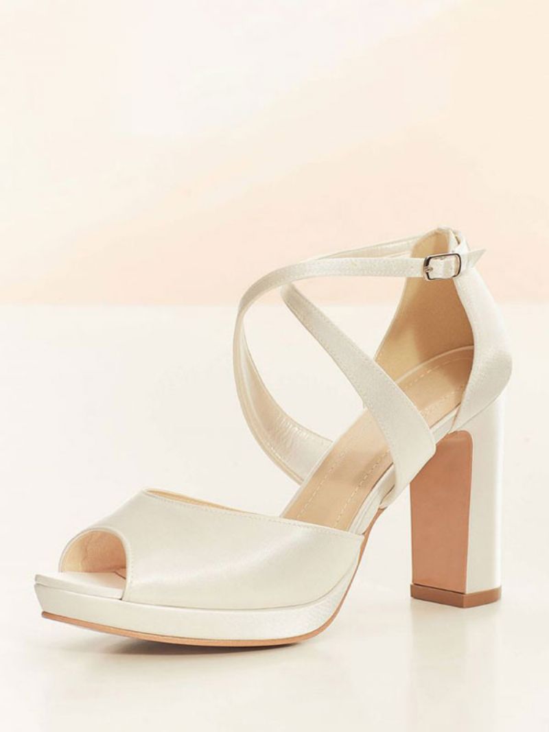 Brudesko Til Kvinder Brude Pumps Satin Peep Toe