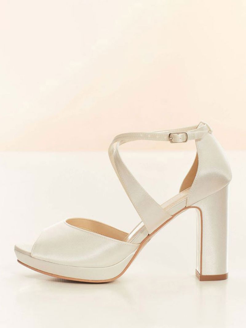 Brudesko Til Kvinder Brude Pumps Satin Peep Toe - Hvid