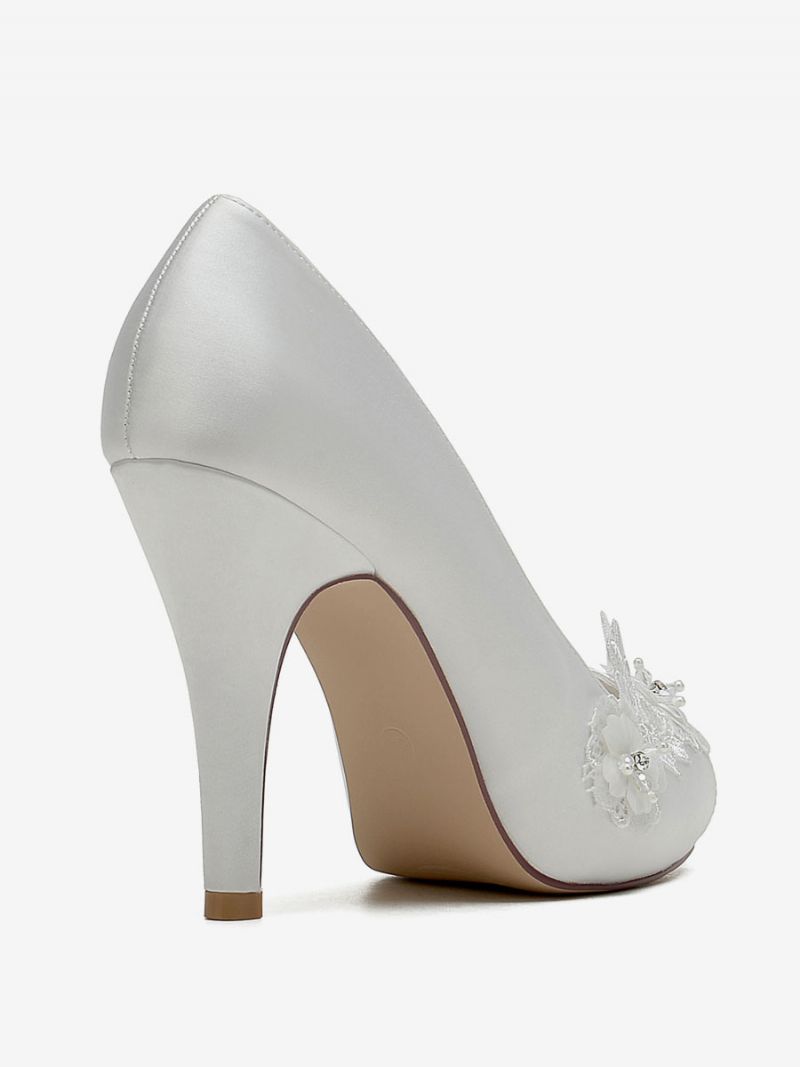 Brudesko Til Kvinder Brude Pumps Satin Peep Toe - Elfenben