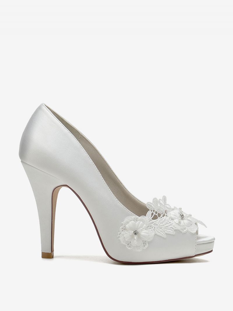 Brudesko Til Kvinder Brude Pumps Satin Peep Toe - Elfenben