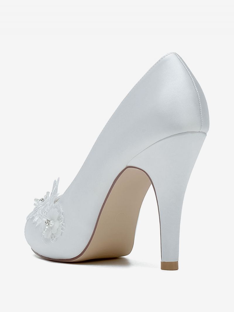 Brudesko Til Kvinder Brude Pumps Satin Peep Toe - Hvid