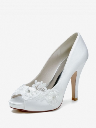 Brudesko Til Kvinder Brude Pumps Satin Peep Toe