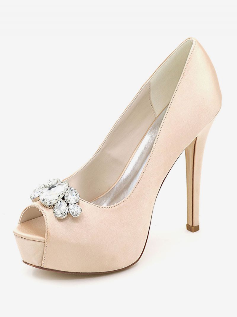 Brudesko Til Kvinder På Platformen Peep Toe Stiletto Heel Pumps I Satin - Champagne