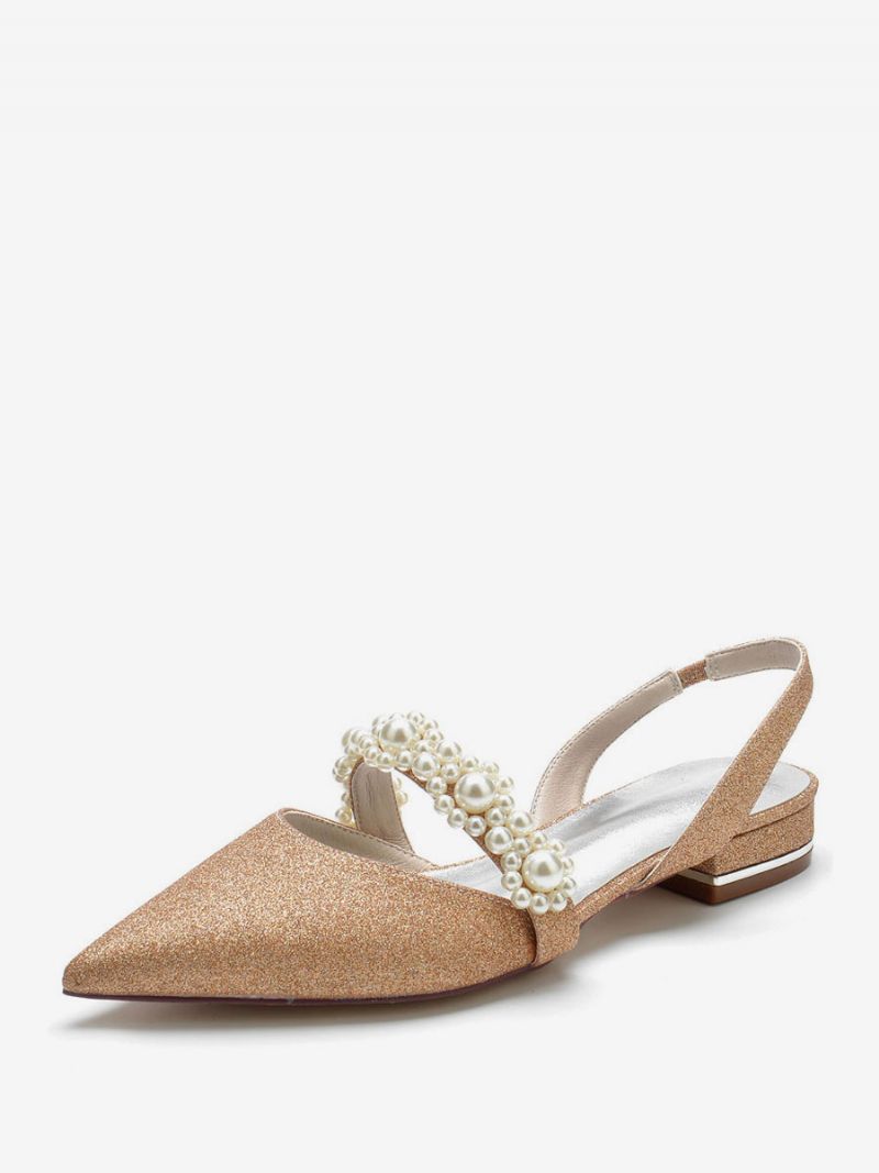 Brudesko Til Kvinder Perler Slingback Flats - Champagne