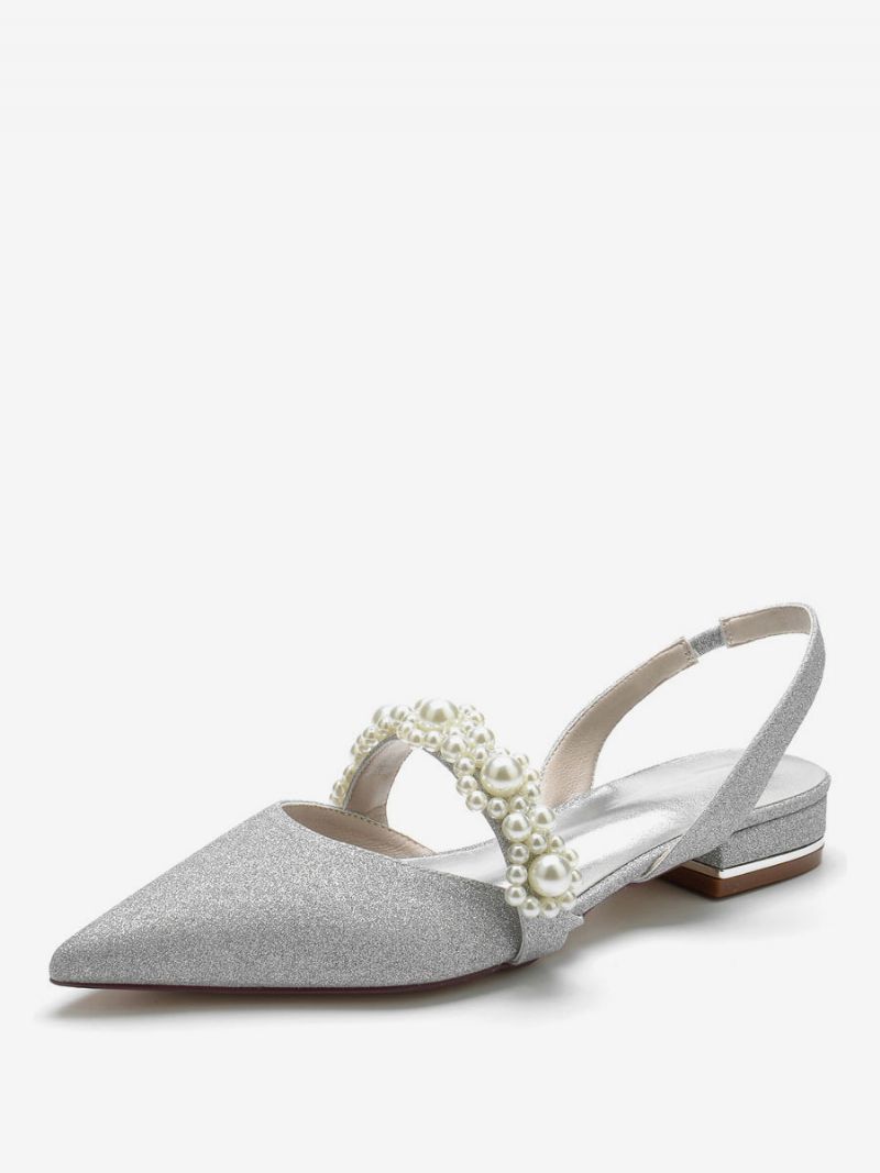 Brudesko Til Kvinder Perler Slingback Flats - Sølv