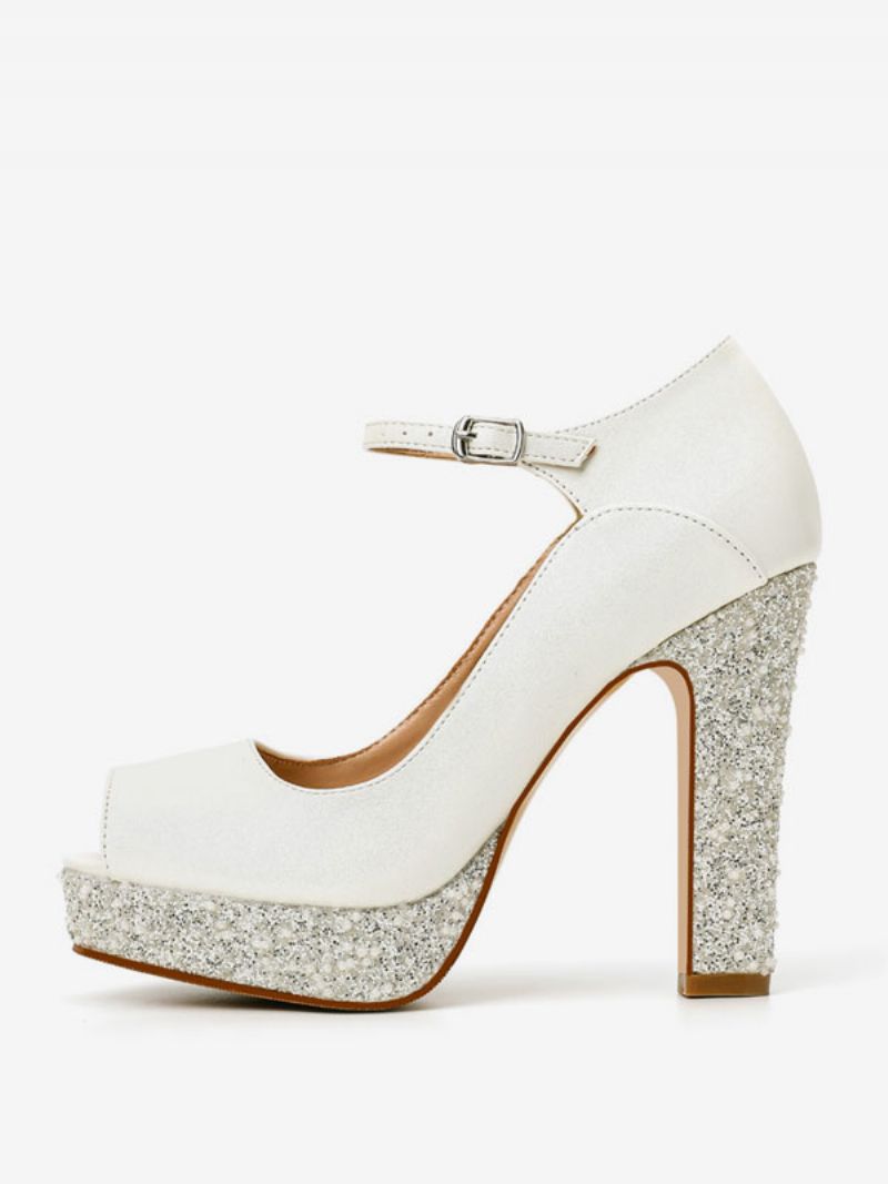 Brudesko Til Kvinder Pu-læder Ecru Hvid Peep Toe Pearls - Beige