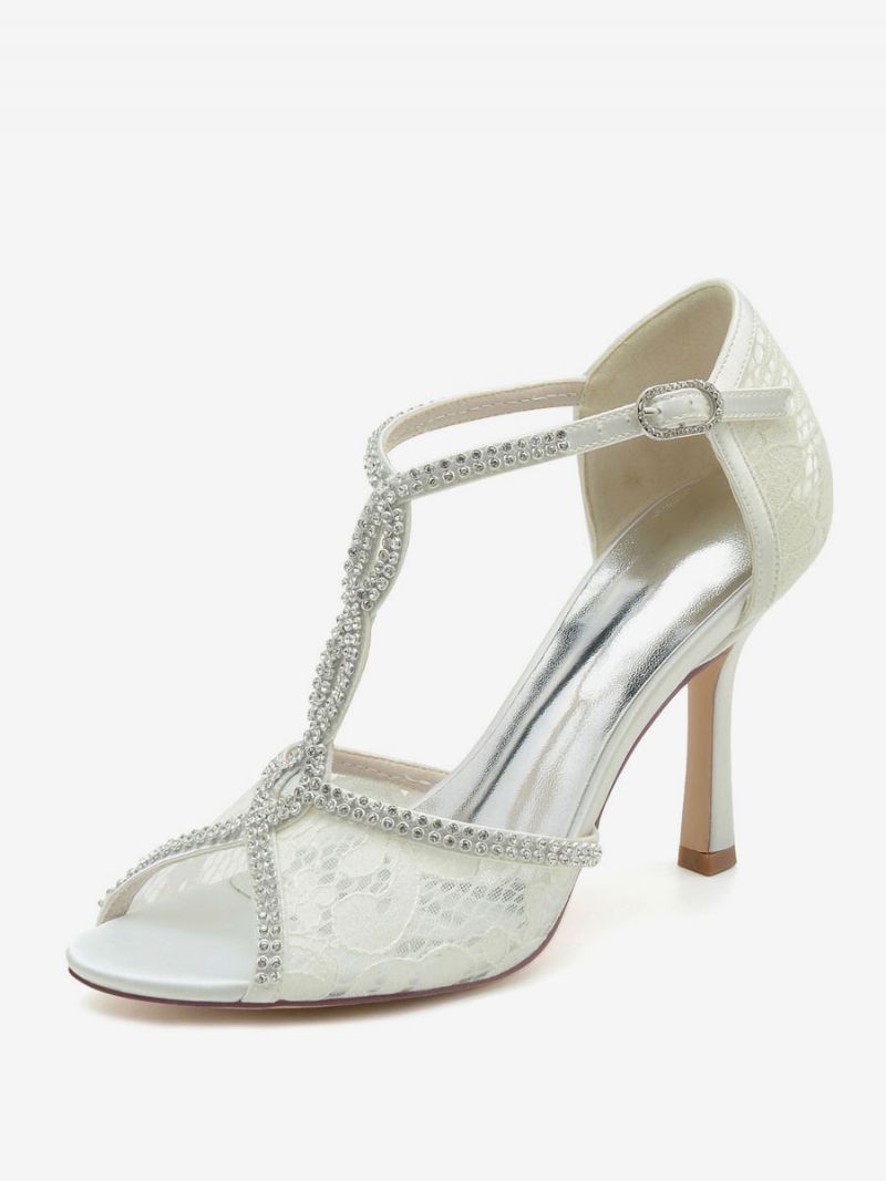 Brudesko Til Kvinder Rhinestones Blonde Peep Toe Stilethæl - Elfenben