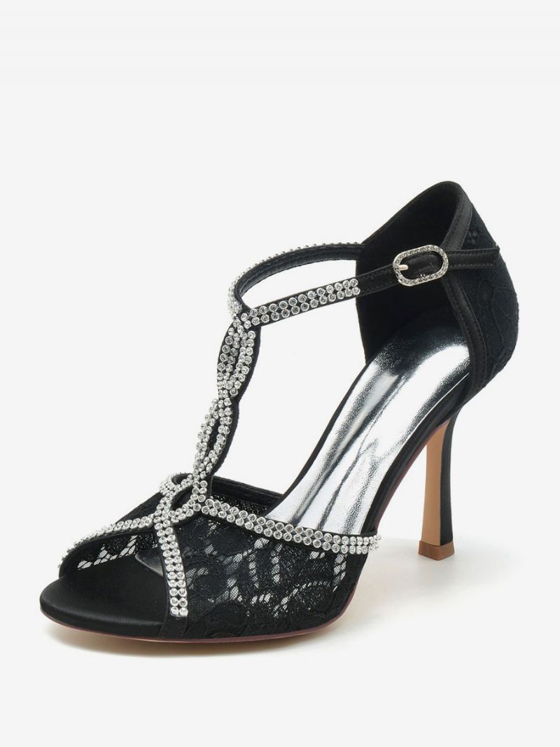 Brudesko Til Kvinder Rhinestones Blonde Peep Toe Stilethæl - Sort