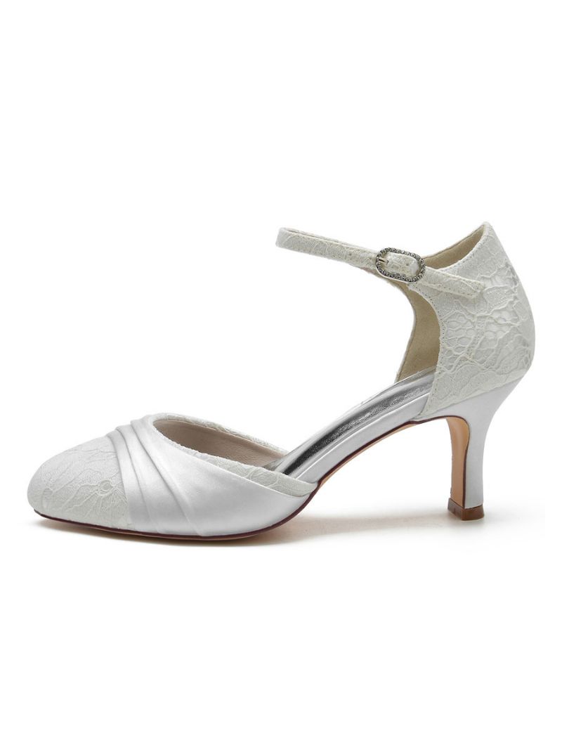 Brudesko Til Kvinder Rhinestones Blonde Rund Toe Chunky Heel - Hvid