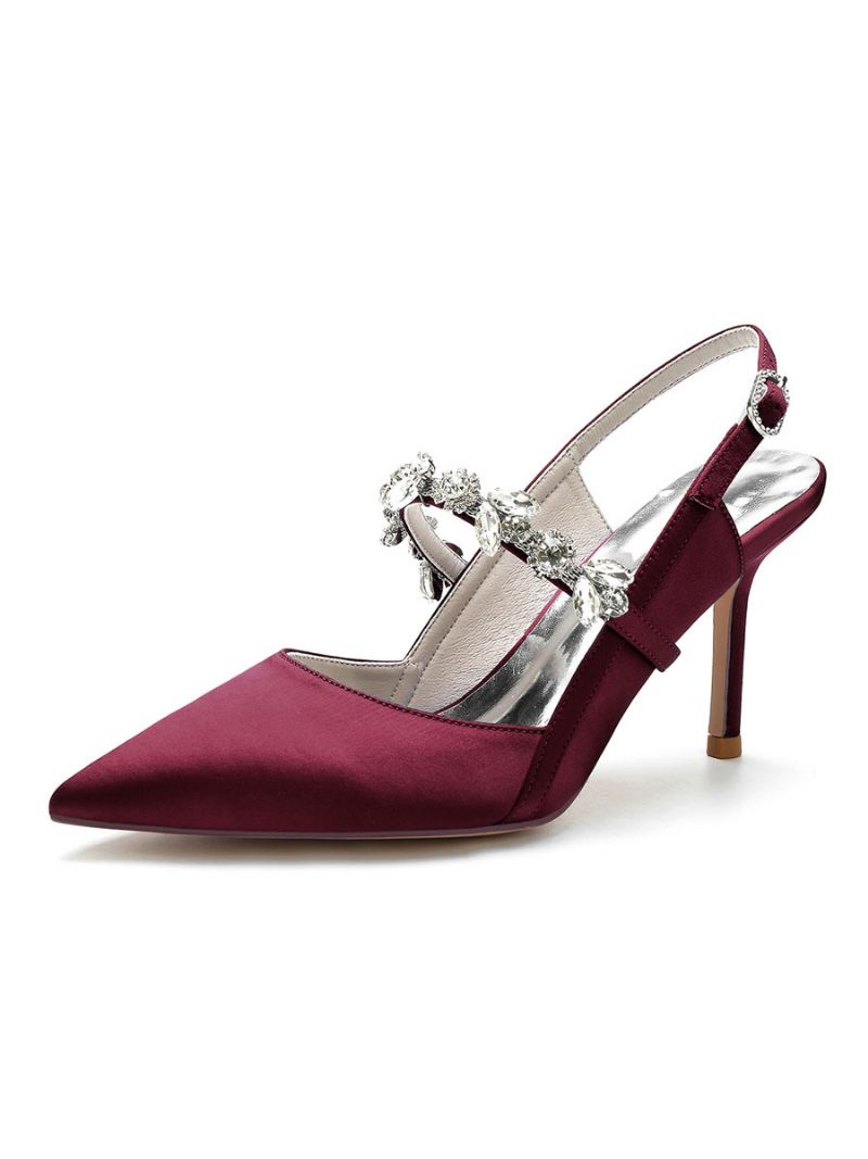 Brudesko Til Kvinder Rhinestones Mary Jane Stiletto Heel Pumps - Burgogne