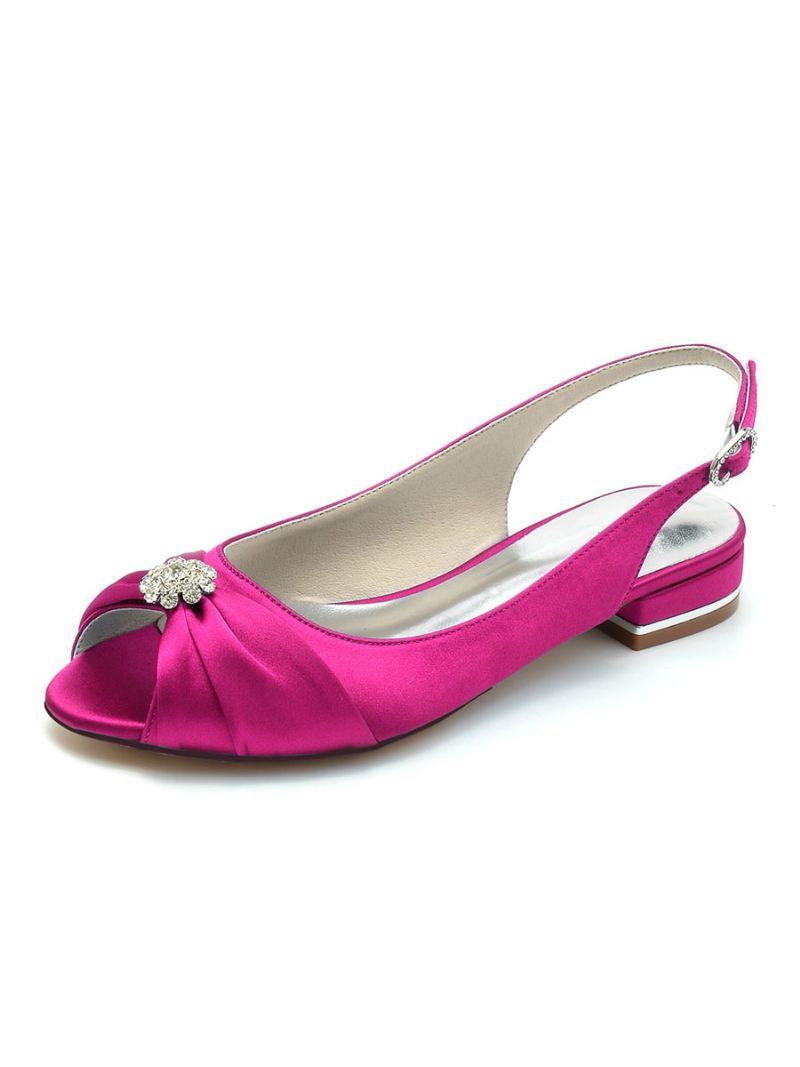 Brudesko Til Kvinder Rhinestones Satin Peep Toe Flade - Rose