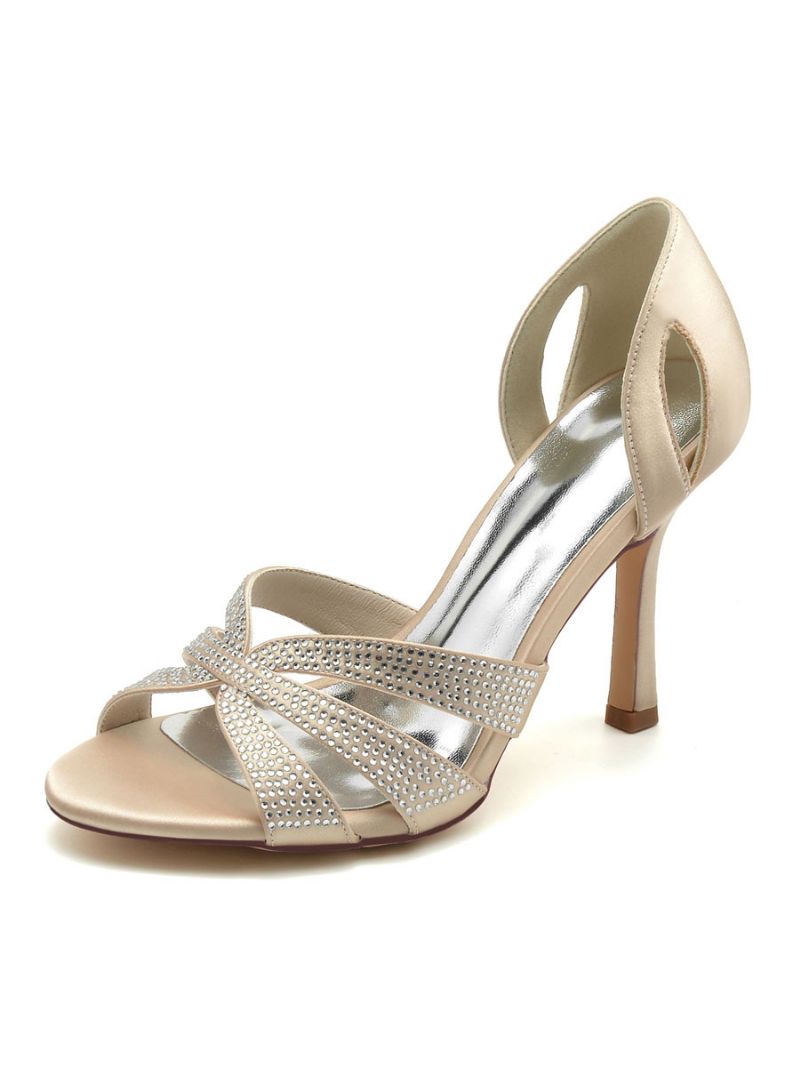 Brudesko Til Kvinder Rhinestones Silke Og Satin Peep Toe Stilethæl - Champagne