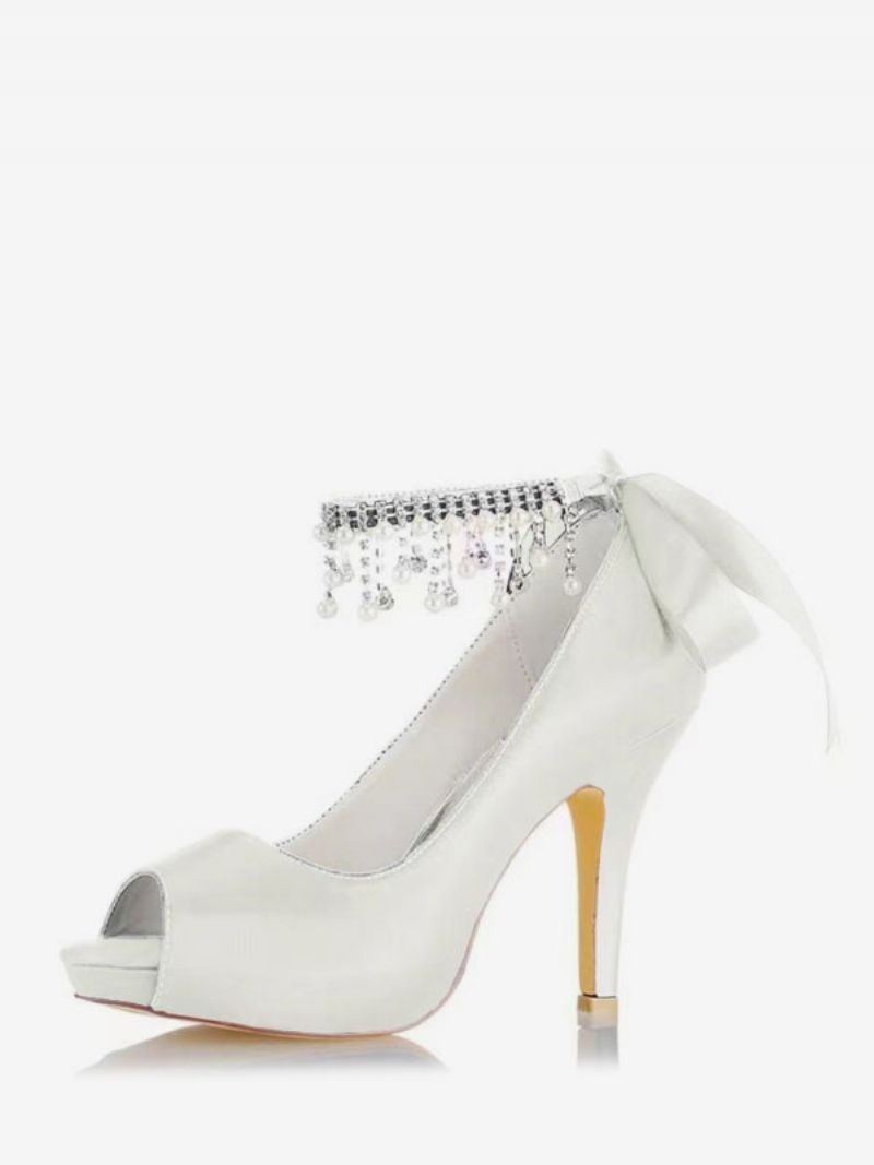 Brudesko Til Kvinder Satin Burgund Peep Toe Rhinestones Chunky Heel