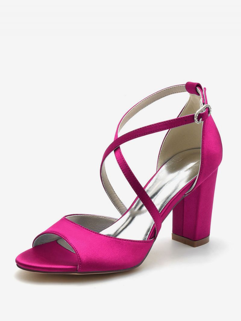 Brudesko Til Kvinder Satin Peep Toe Block Hæl - Rose