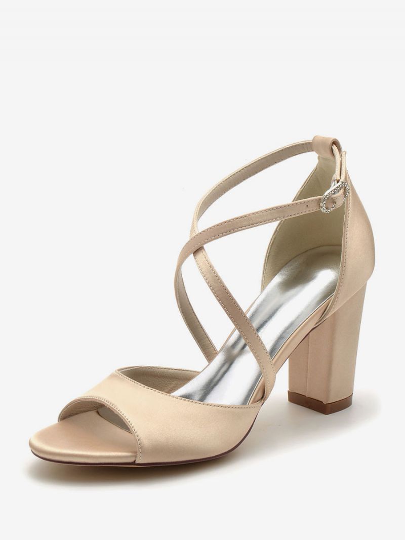 Brudesko Til Kvinder Satin Peep Toe Block Hæl - Champagne