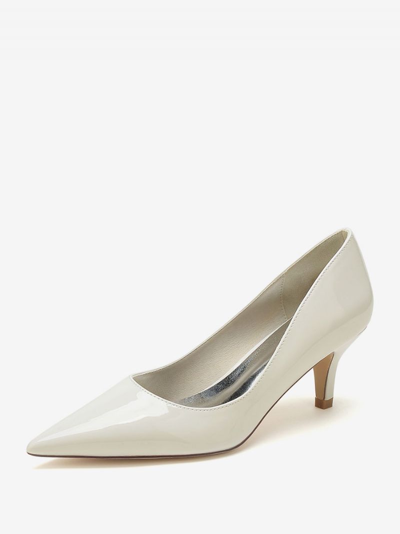 Bryllupssko Til Kvinder Brude Pumps Patent Pu Øvre Spids Tå - Beige