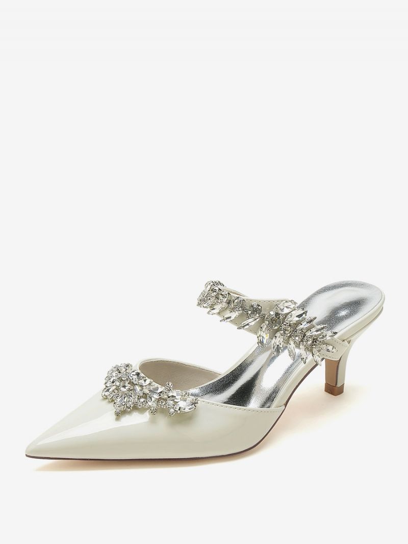 Bryllupssko Til Kvinder Brude Pumps Patent Pu Øvre Spidstå Rhinestones - Beige