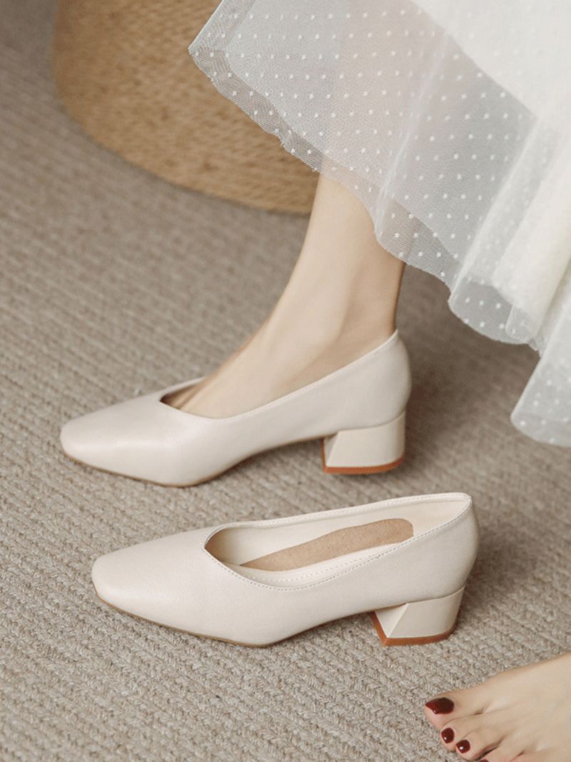 Bryllupssko Til Kvinder Brude Pumps Pu Læder Square Toe - Beige