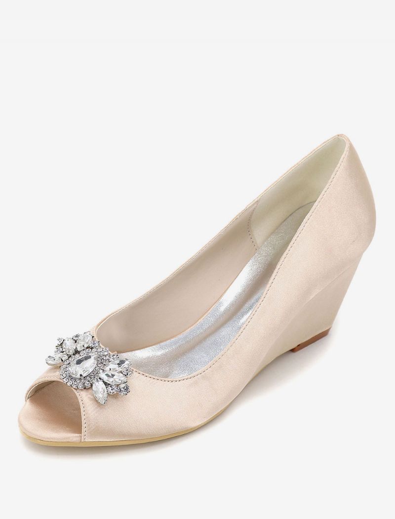 Bryllupssko Til Kvinder Rhinestone Wedges - Champagne